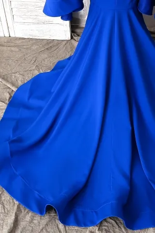 royal blue spandex FDY long train dress