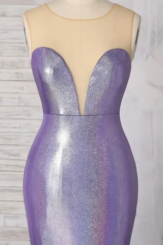illusion sweetheart purple spandex glitter evening dress