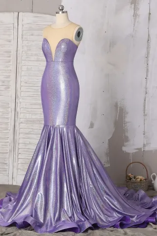 purple spandex glitter trumpet prom gown
