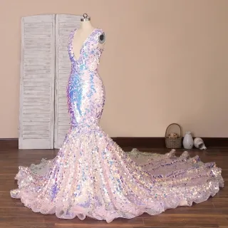 iridescent square sequin long prom dress