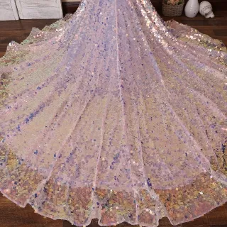 iridescent square sequin long train dress
