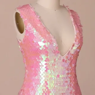 big pink sequin plunging neckline dress