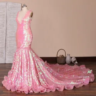 sparkly pink sequin long prom dress