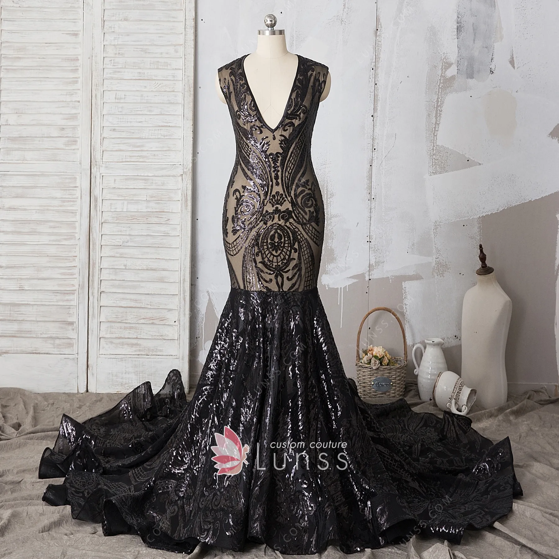 black sequin mermaid dress
