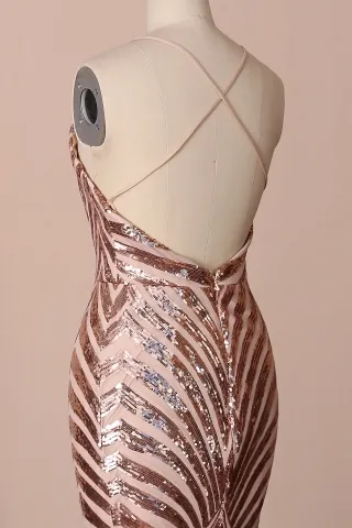 low back with criss cross straps spider web sequin prom dress