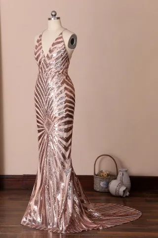 rose gold spider web sequin prom dress