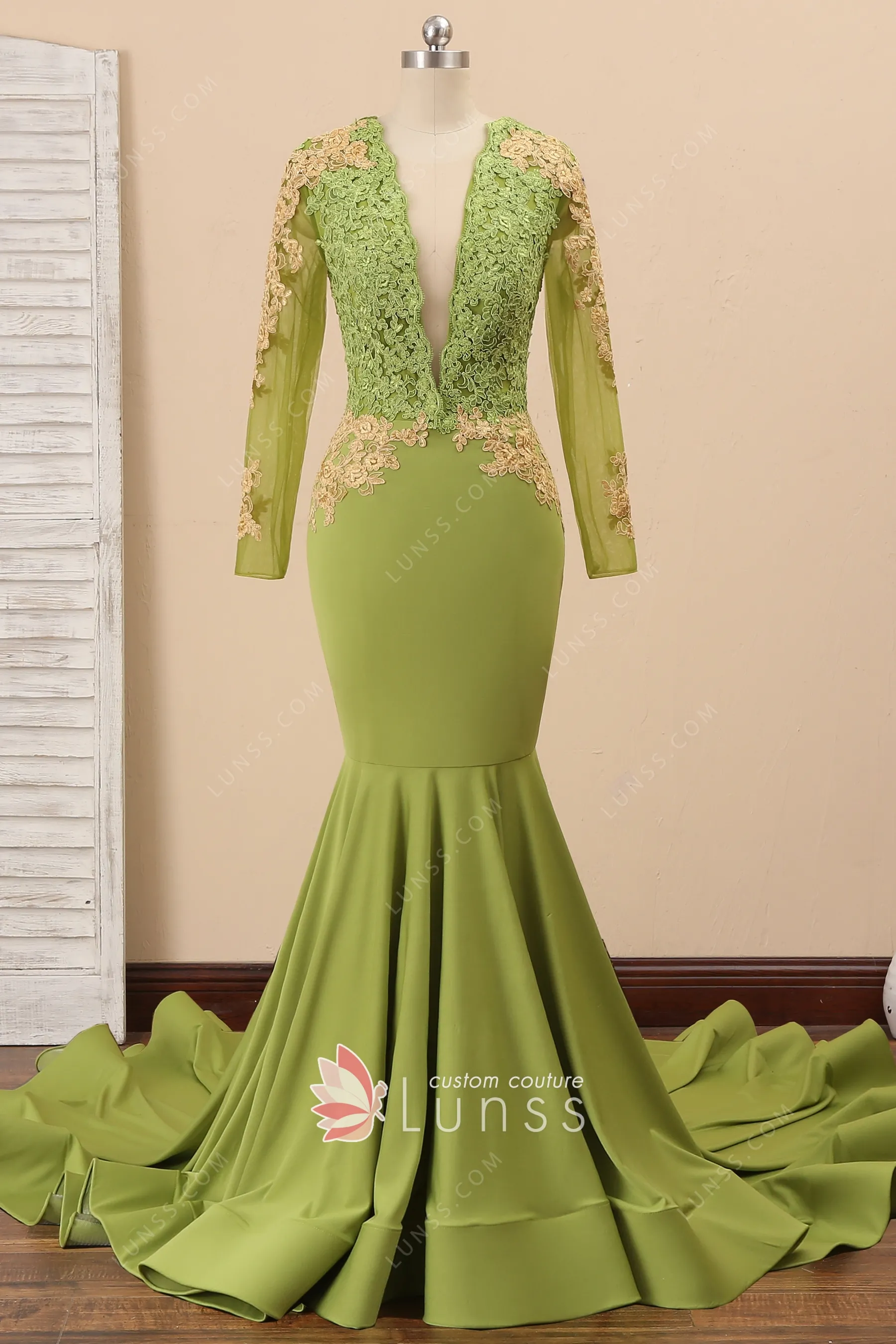 Serafina Cabestro Escote En V Encaje Vestido Con Saten Faja Azul Océano main image 1