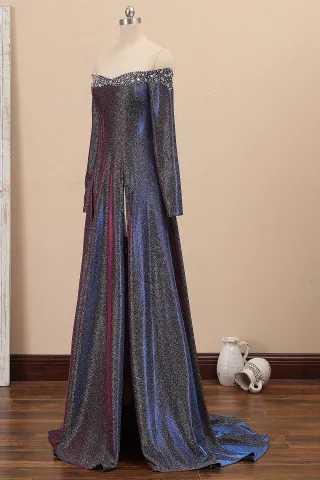 beaded galaxy purple sexy slit prom gown