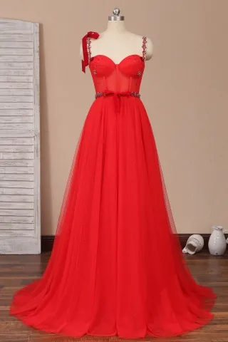 beaded red sweetheart corset dot tulle fairy formal dress