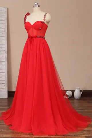 sweetheart corset red dot tulle long fairy prom dress