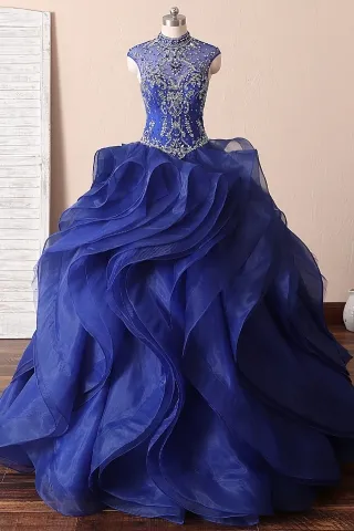 luxury rhinestone beaded organza quinceanera ball gown
