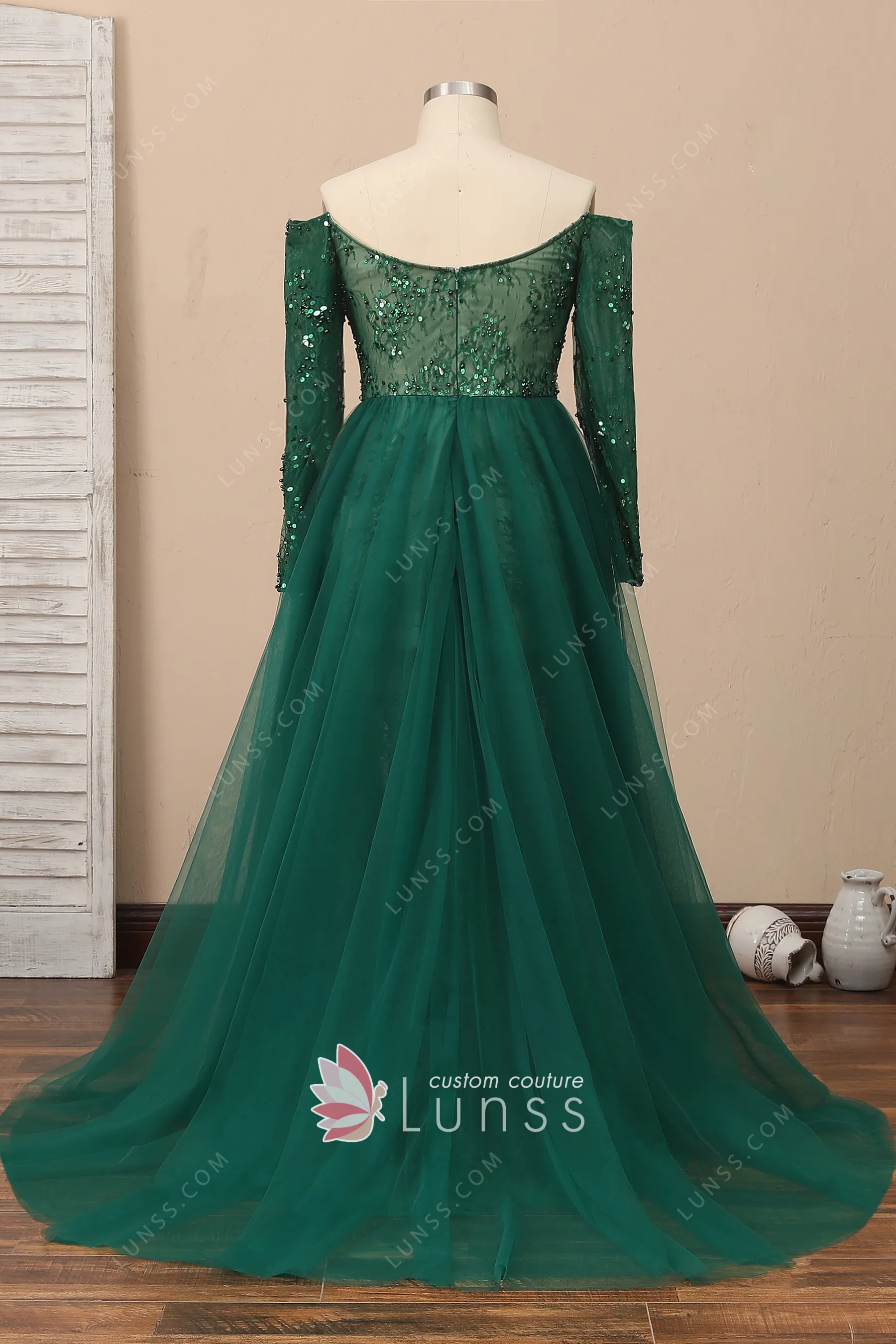 hunter green prom dress