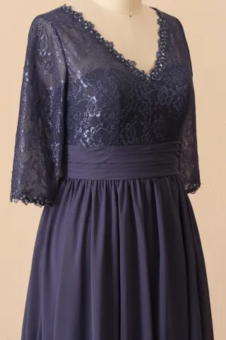 stormy lace V neck mother of the bride dress
