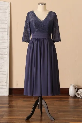 stormy lace and chiffon v neck short bridesmaid dress