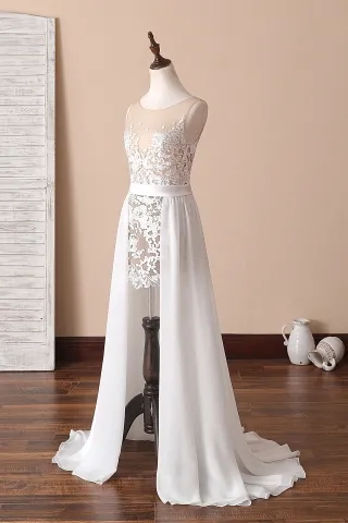 sheer white lace chiffon overskirt dress