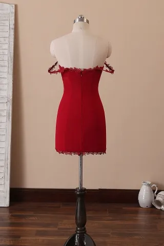 off the shoulder dark red bodycon dress