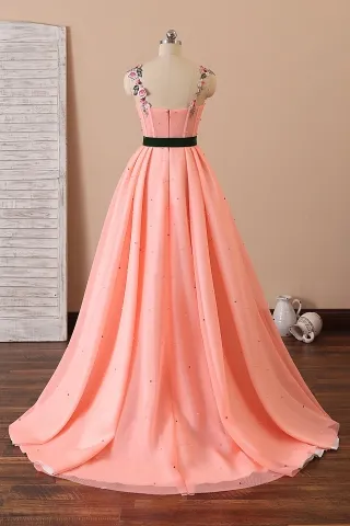 fairy flowers pearled coral pink gown