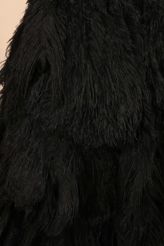black big feather prom dress