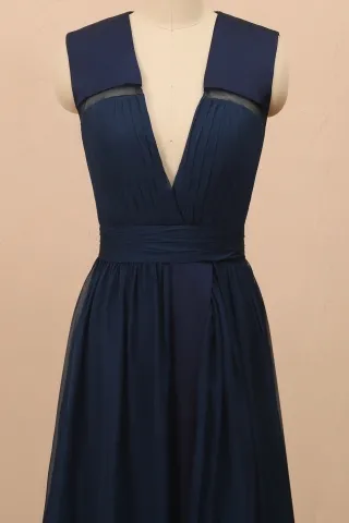 plunging V neckline velvet chiffon dress