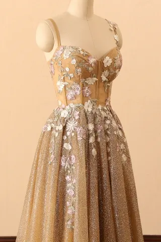 3D flowers sweetheart corset bodice prom dress