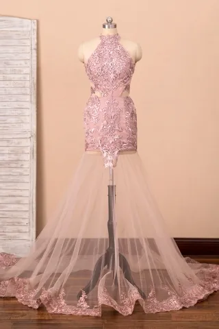vintage mauve satin lace and sheer tulle long prom dress