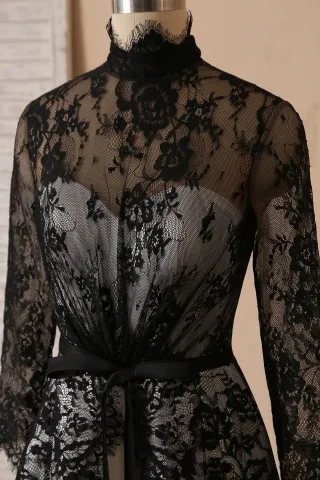 black lace high neck long sleeve bridal gown