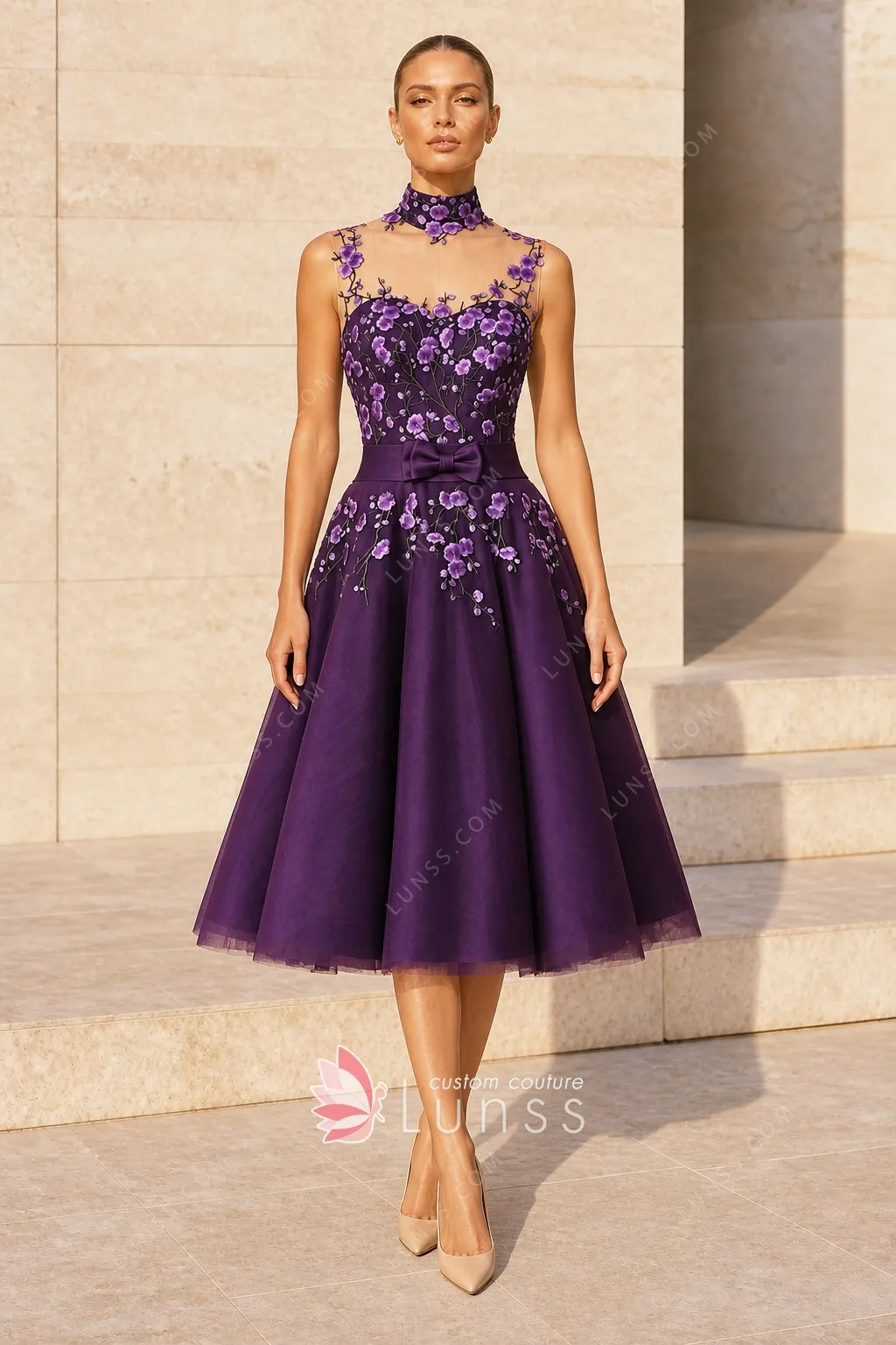 purple cocktail dress size 16 Plum Blossom Illusion Knee Length Party formal purple cocktail dress Blue Sequin Dresses Females Style:Queen Kylea 45 The skirt length sequindress