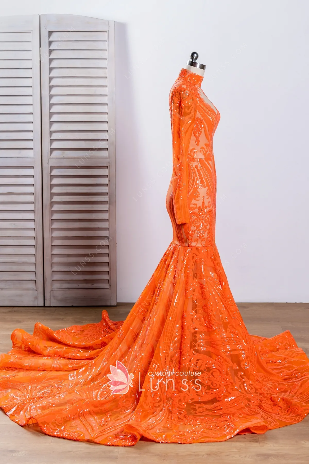 Orange Sequin Mermaid Long Evening Prom Dresses cc848