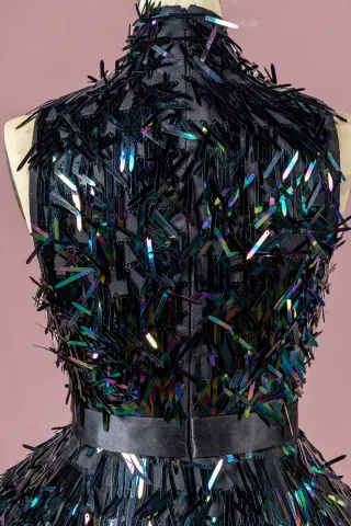 iridescent long sword sequin dress