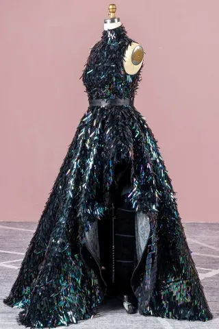 iridescent midnight sword sequin gown