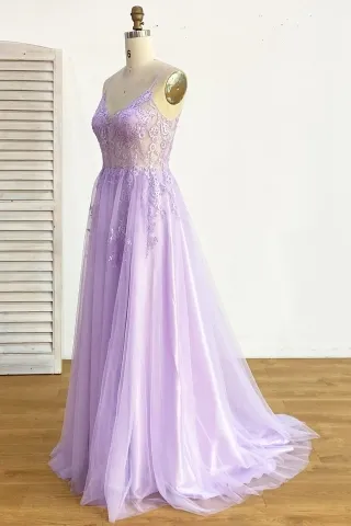 sexy sheer lilac floral lace tulle dress