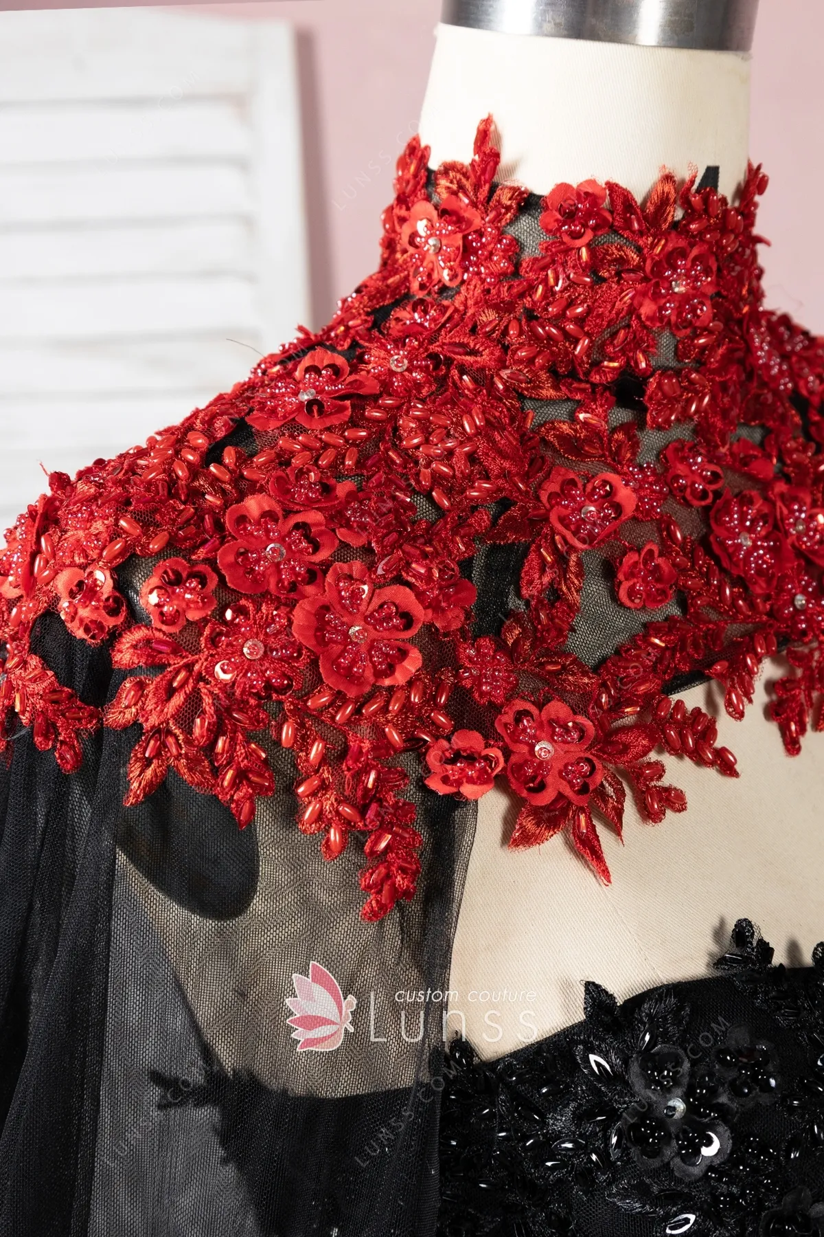 Gorgeous Black to Red Ombre Ball Gown with Cape Wrap - Lunss