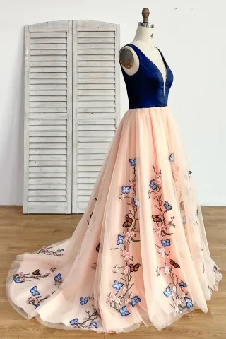 butterflies peach blossom formal dress