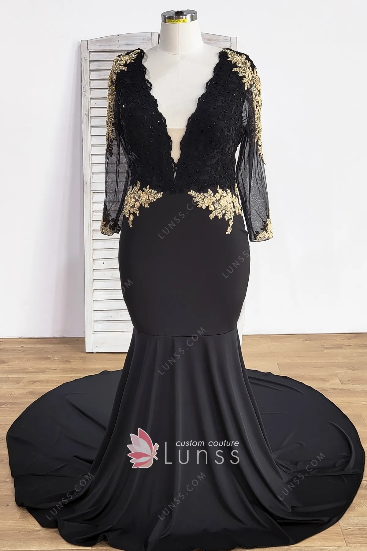 Gold Floral Lace Black Spandex Mermaid 