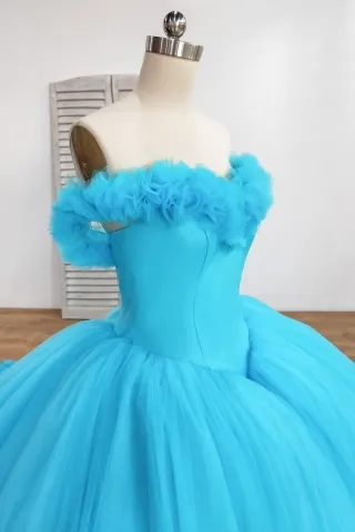 pool blue satin bodice with basque waist and 3d flower sweetheart neckline