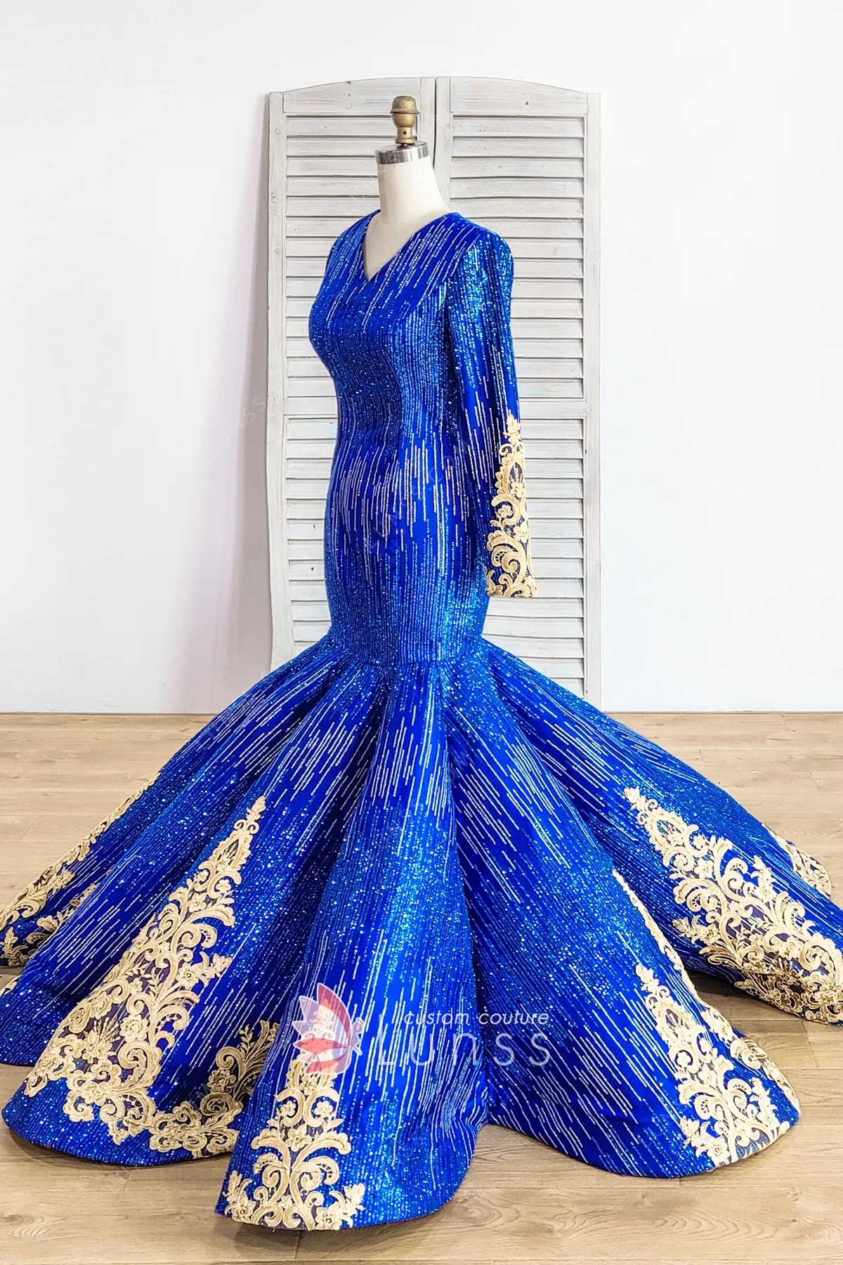 Dazzling Glitter Royal Blue Trumpet Prom Dress Lunss