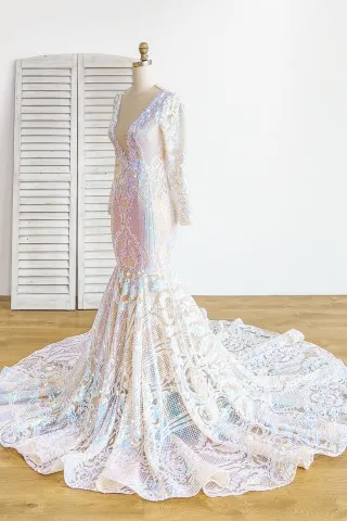 iridescent fantasy sequin prom dress