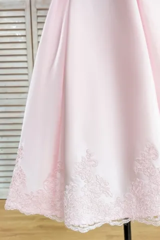 baby pink satin with lace appliqued
