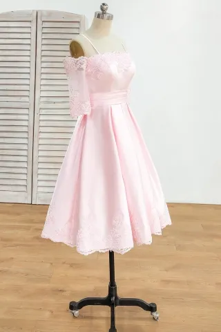 lovely baby pink satin lace short dress