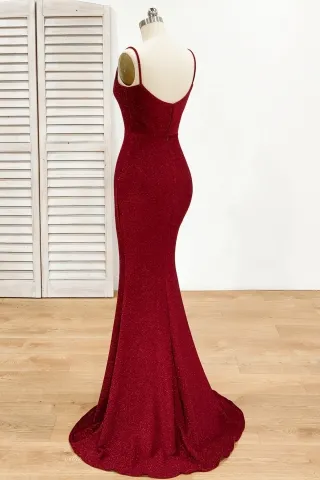 dark red glitter mermaid evening dress