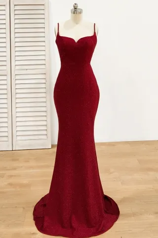 dark red glitter spandex elegant mermaid evening dress