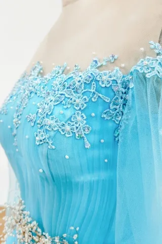 classy pearled lace appliqued pool dress