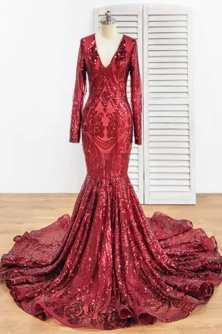 unique geometric pattern burgundy sequin prom dress