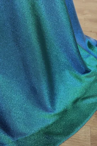 green blue iridescent glitter fabric dress