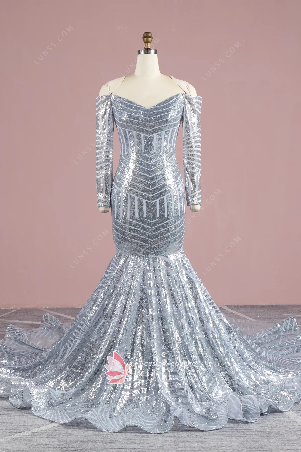 Silver Sequin Off-shoulder Long Sleeve 