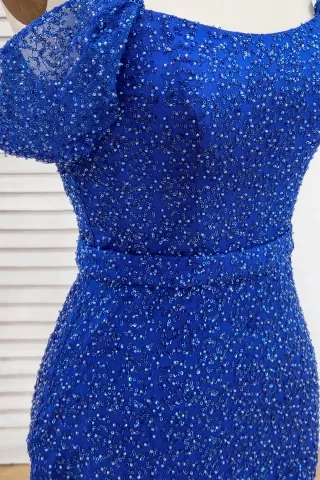 dazzling blue beaded sequin dress