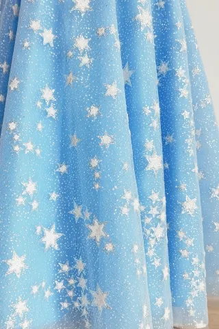 stars sequin glitter tulle blue dress