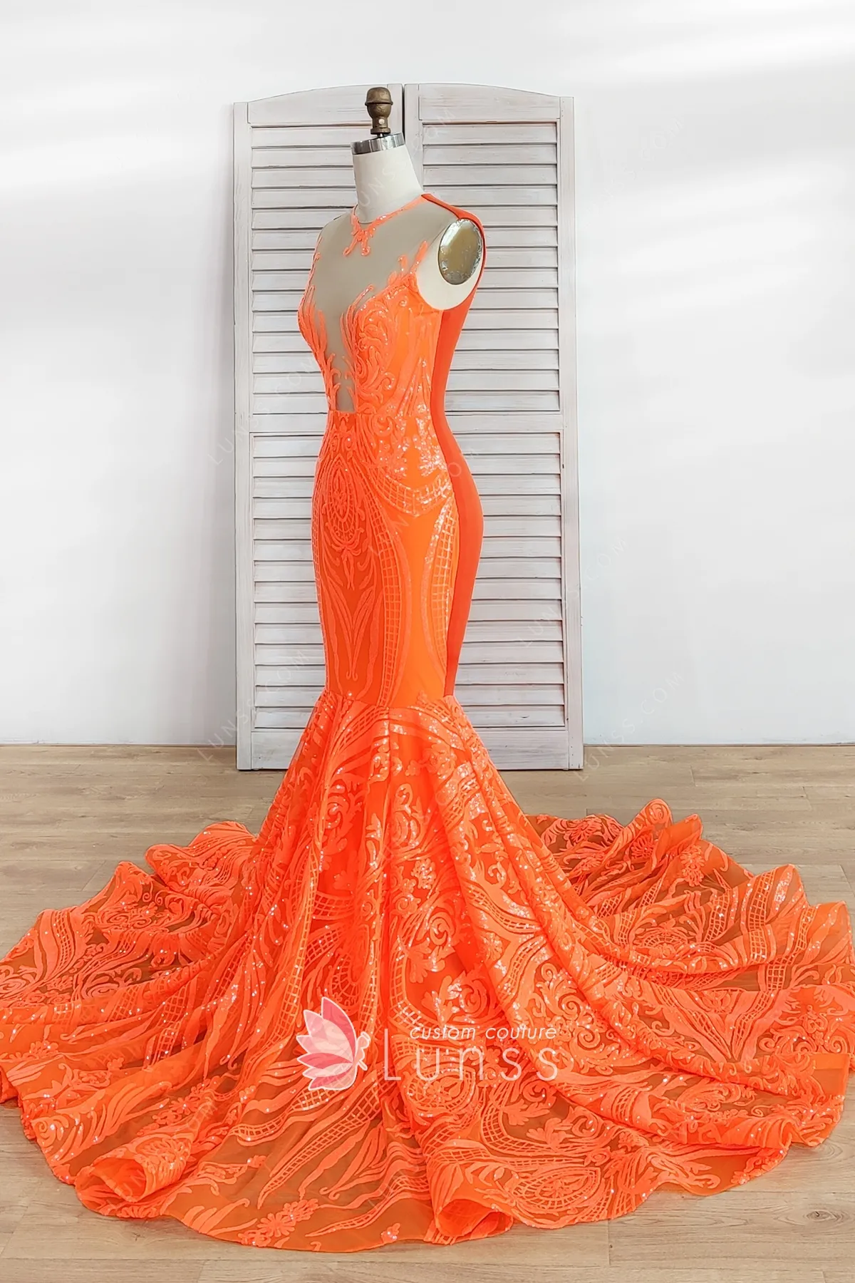 Unique Plunging Neckline Orange Sequin Mermaid Prom Dress Lunss — free download
