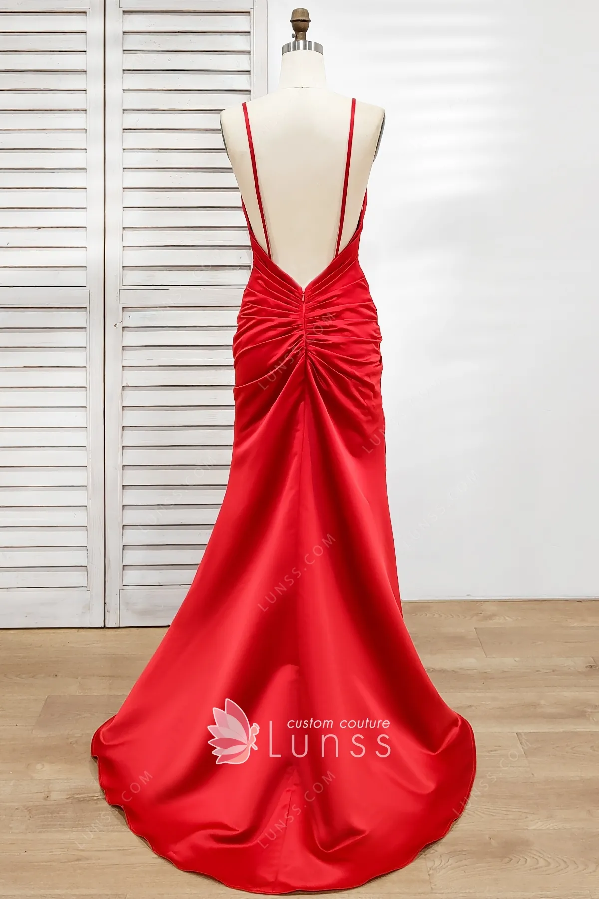 Red Satin Slit Sexy Long Prom Dress - Lunss