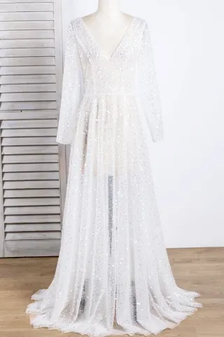 dazzling sequins beadings and pearls sheer evening gown